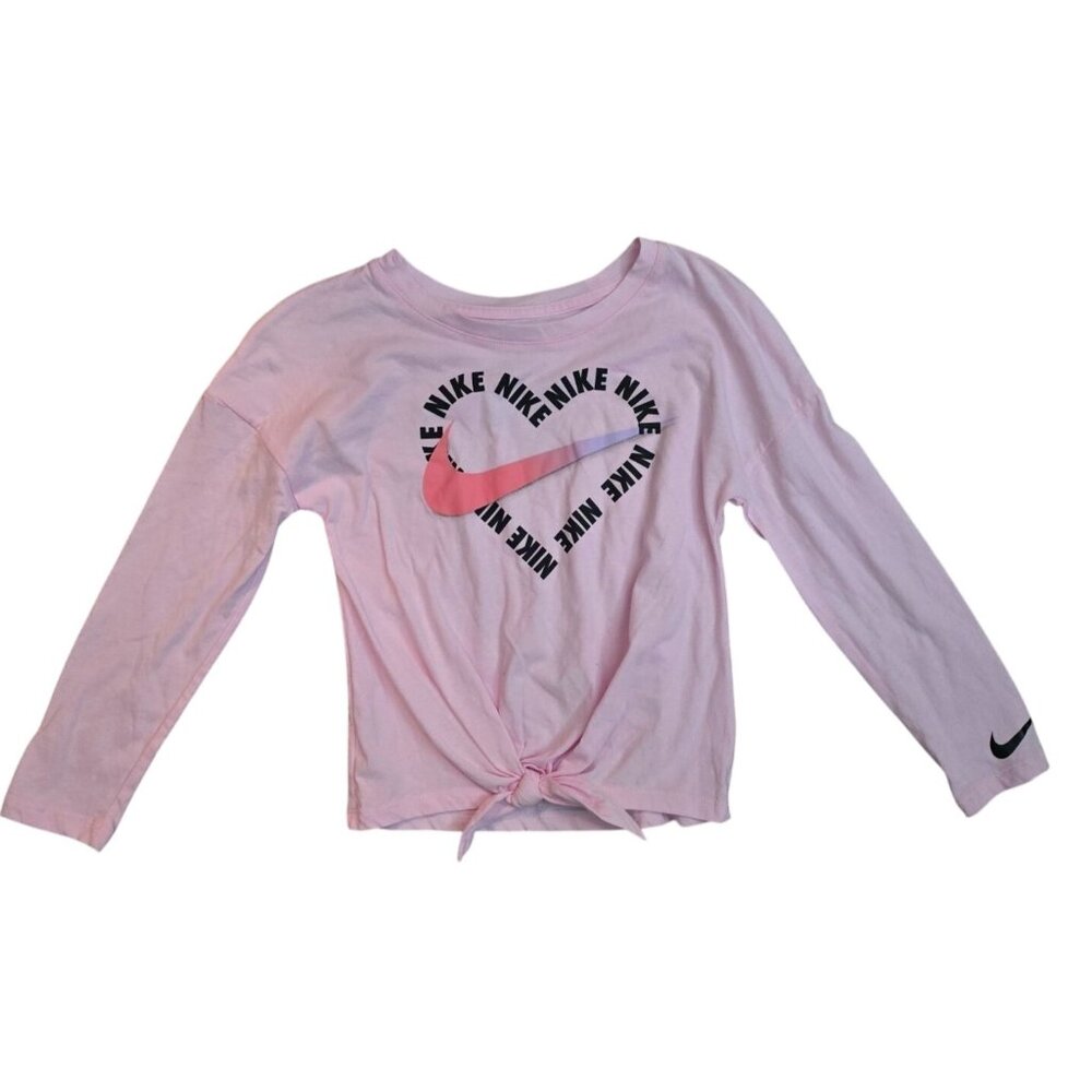 Nike Girls Long Sleeve Pink Knot-Front Top With Heart Logo Design 6X